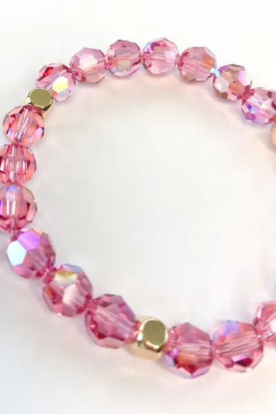 THE PINK SWAROVSKI CRYSTAL WITH GOLD CUBE ACCENTS BRACELET