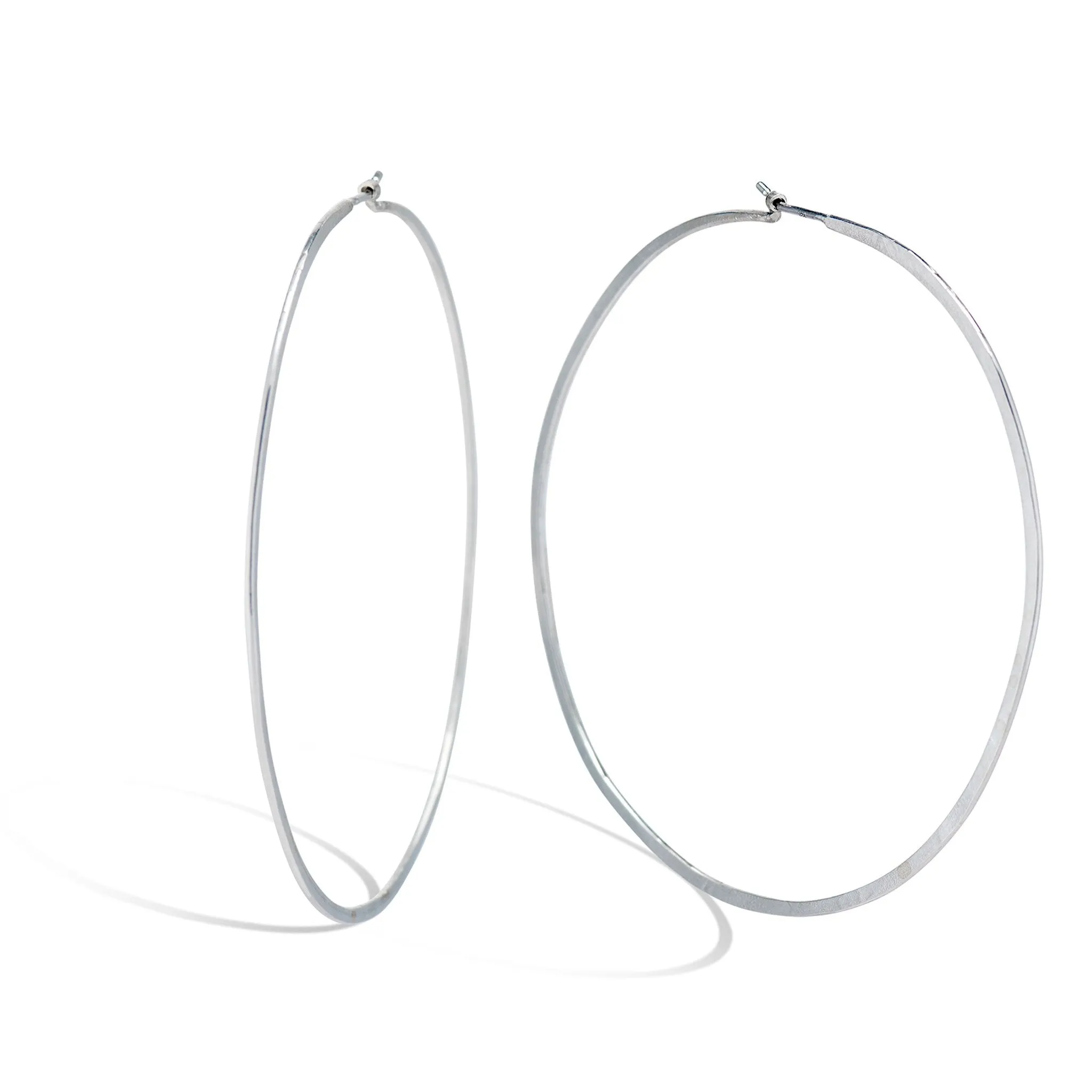 The "Esme" Sterling Silver Large Flat Hammered Round Hoop Earrings