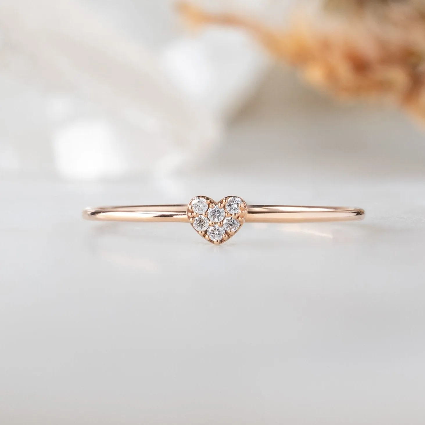 The Sweetheart White Diamond Pavé Ring | 14K Rose Gold
