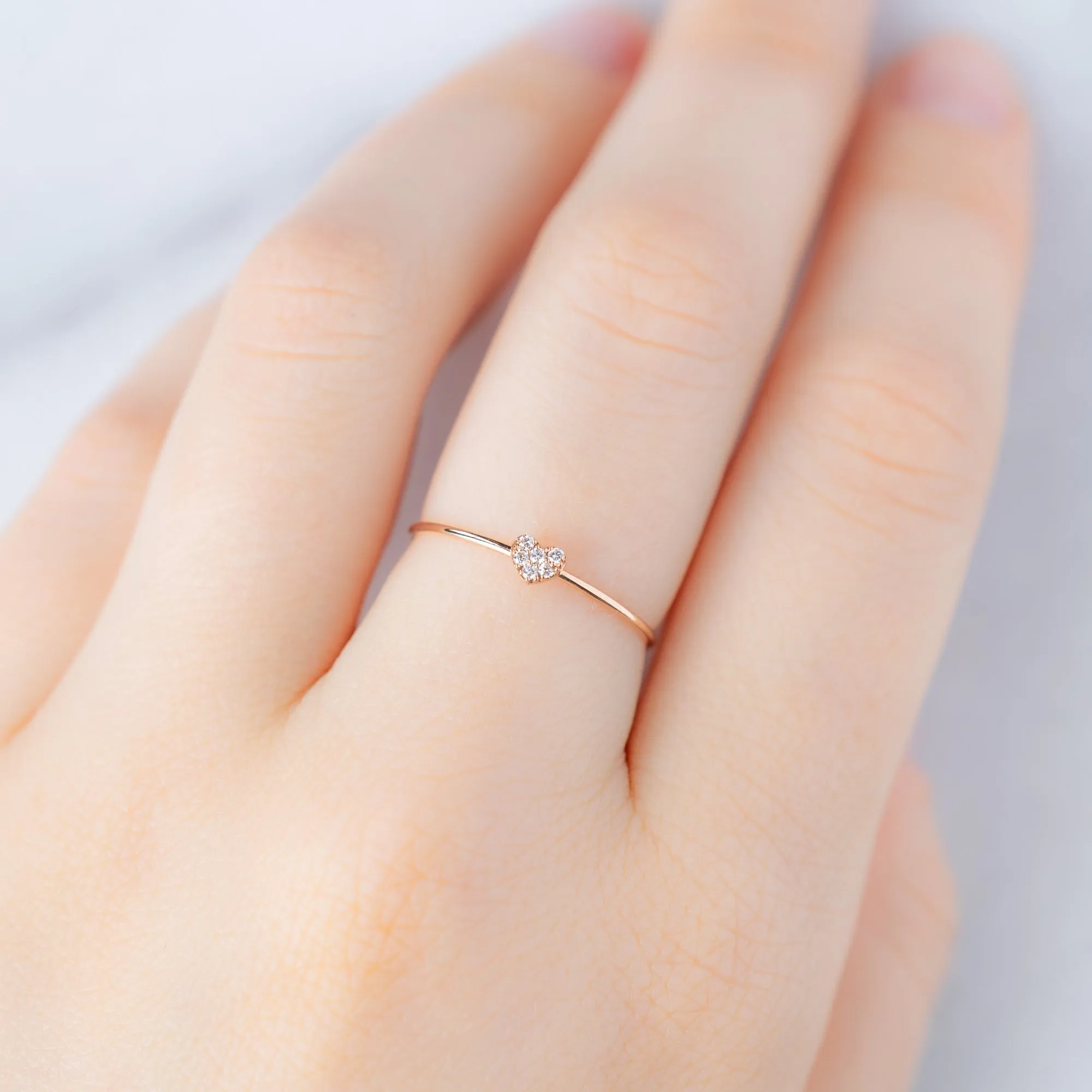 The Sweetheart White Diamond Pavé Ring | 14K Rose Gold
