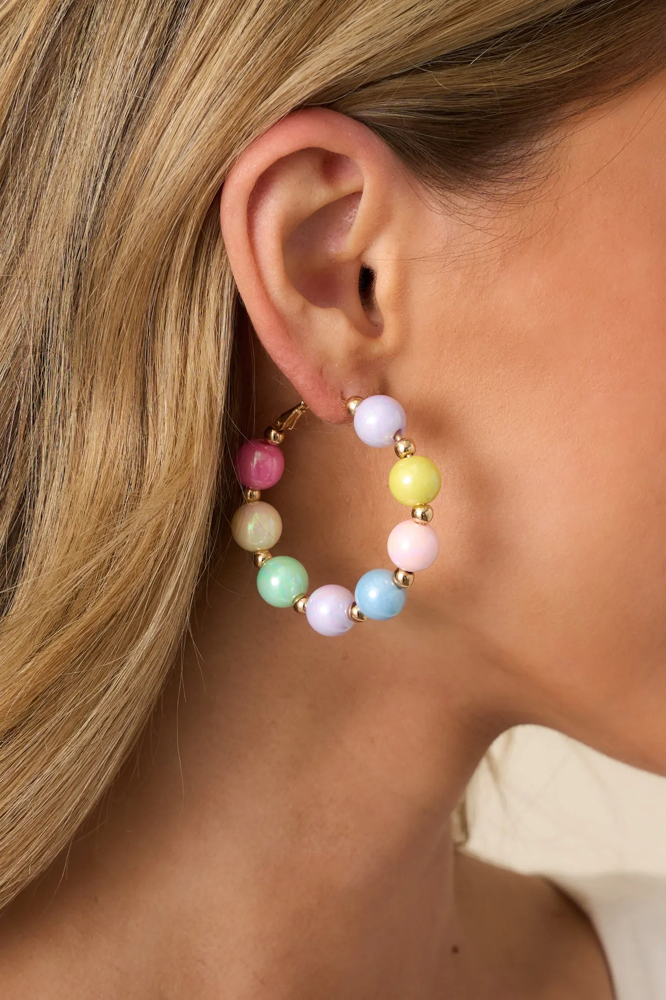 This Is My Moment Multicolor Pearlescent Bead Hoop Earrings