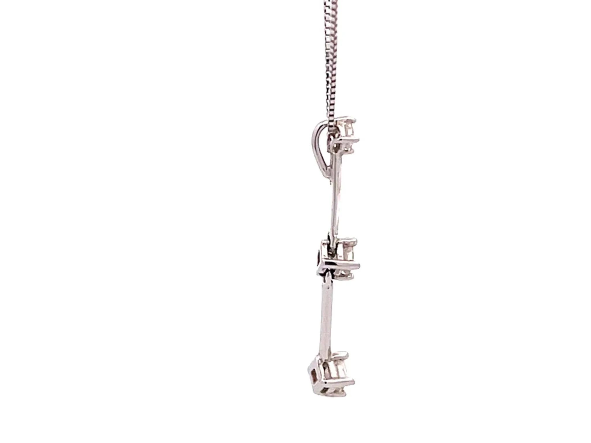 Three Diamond Drop Necklace in 14k White Gold