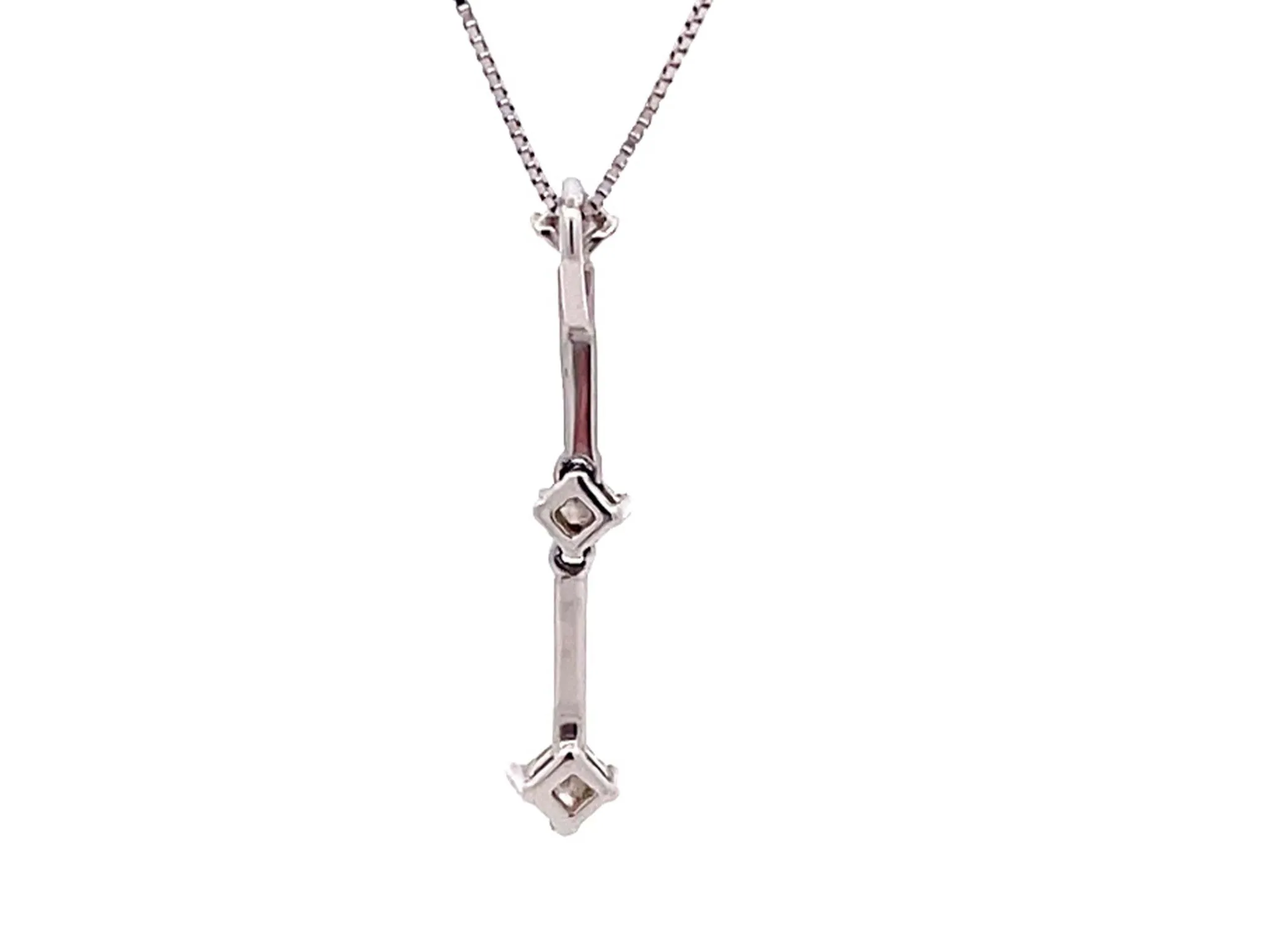Three Diamond Drop Necklace in 14k White Gold