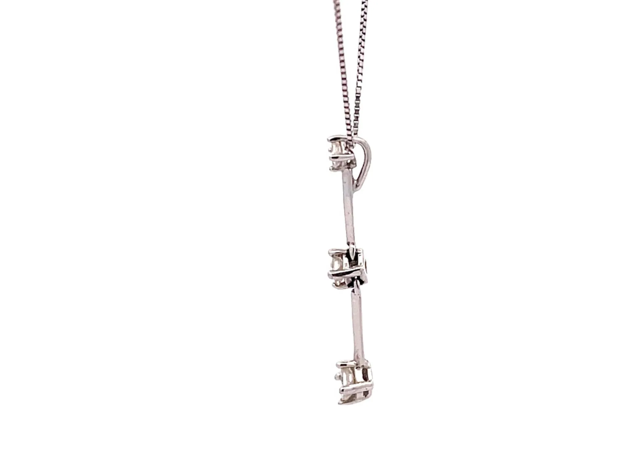 Three Diamond Drop Necklace in 14k White Gold