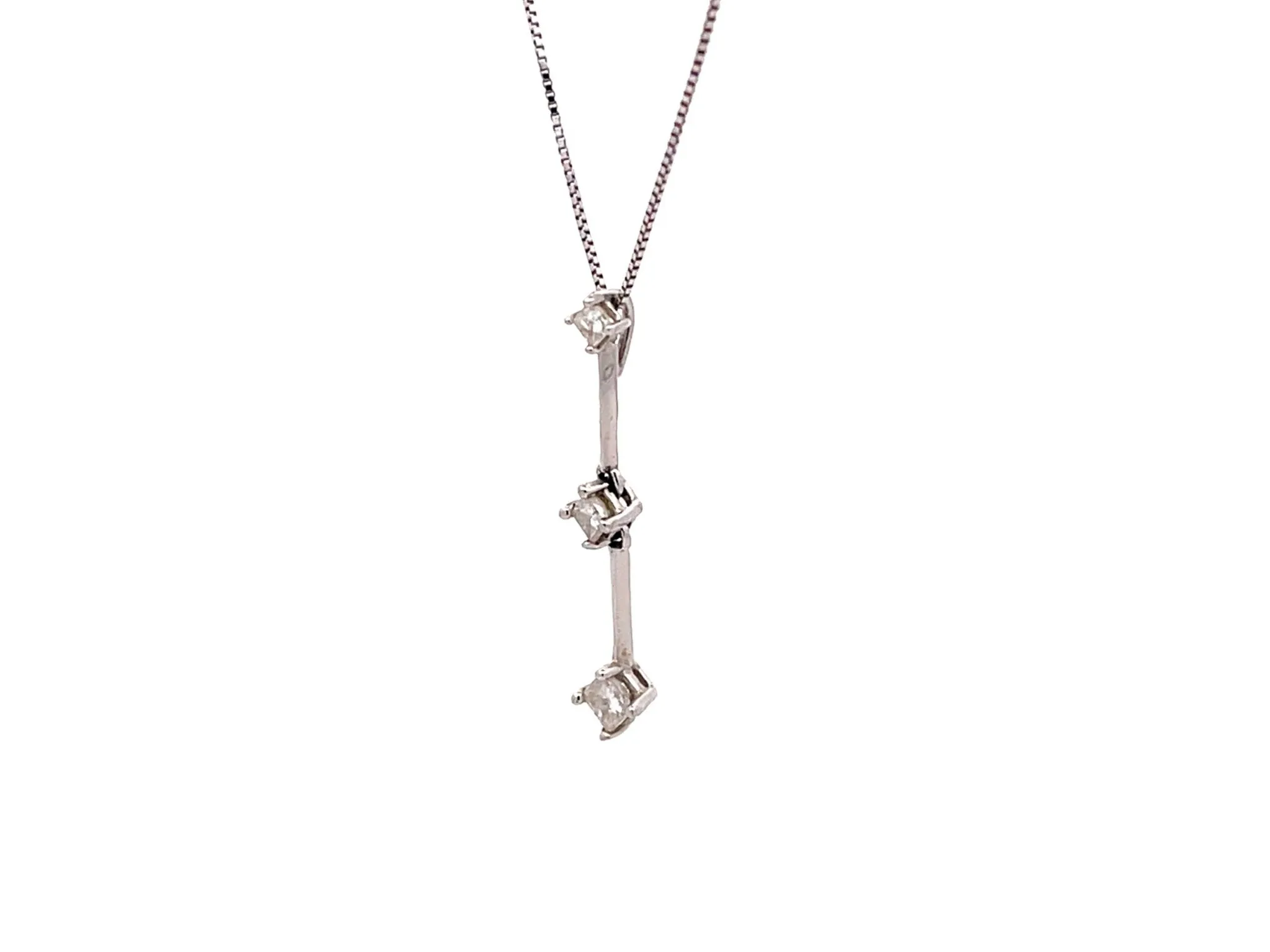 Three Diamond Drop Necklace in 14k White Gold