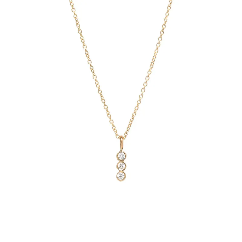 Three Vertical Bezel Diamond Necklace