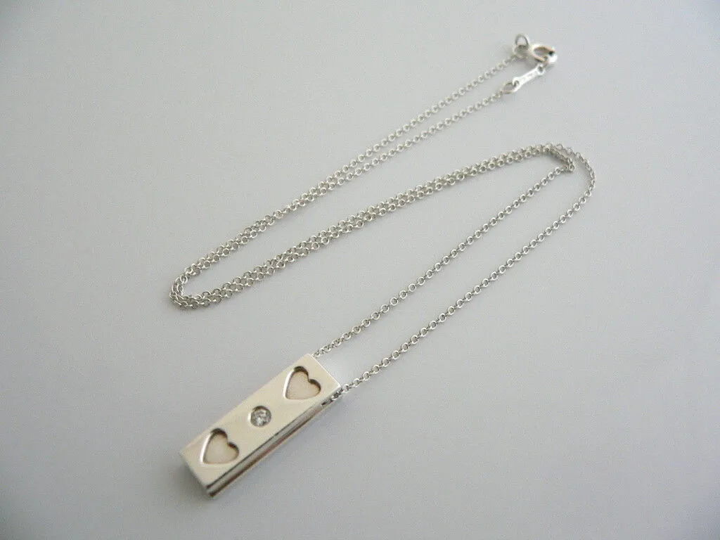 Tiffany & Co Silver Picasso Diamond Heart Bar Necklace Pendant Gift Love
