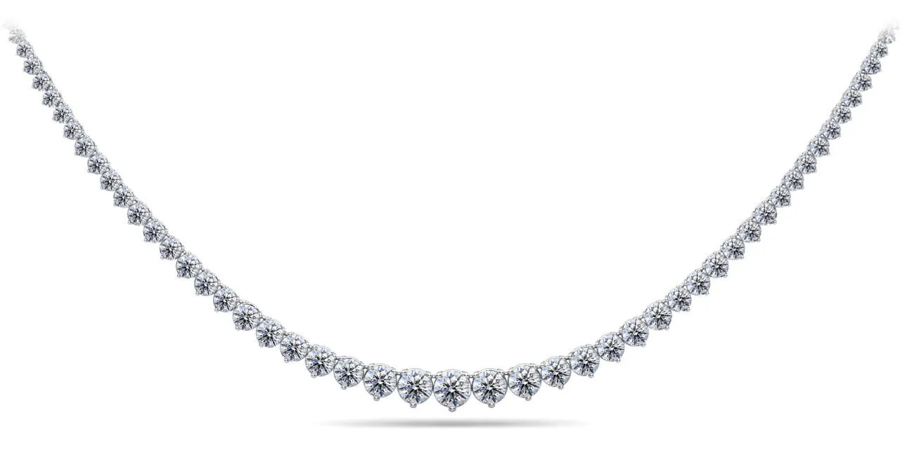 Timeless Three Prong Diamond Tennis Lab-Grown Diamond Necklace with 15.04 ct.(finished)