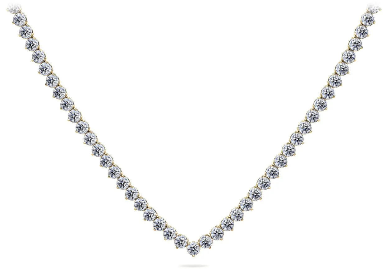 Timeless Three Prong Riviera V Neck Lab-Grown Diamond Necklace with 11.12 ct.(finished) 2.7mm