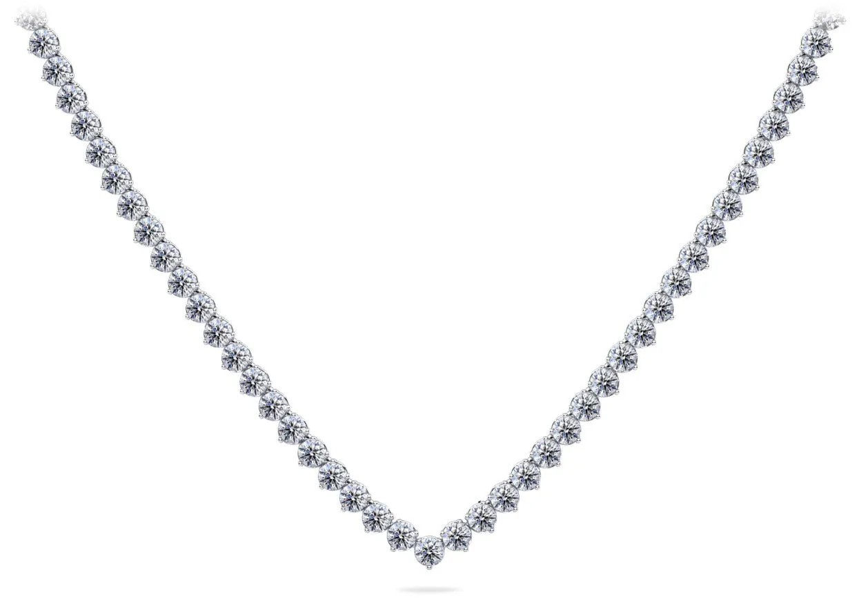 Timeless Three Prong Riviera V Neck Lab-Grown Diamond Necklace with 11.12 ct.(finished) 2.7mm