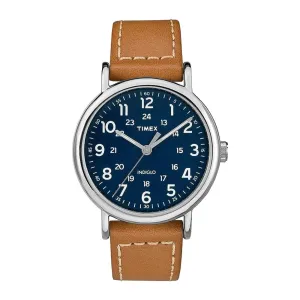 Timex Men's Indiglo Chrome Round Dial With Navy Blue Dial & Plain Brown Strap Analog Watch, TW2R42500