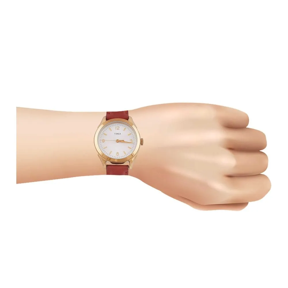 Timex Women's Golden Round Dial With Plain Red Strap Analog Watch, TW2R91100
