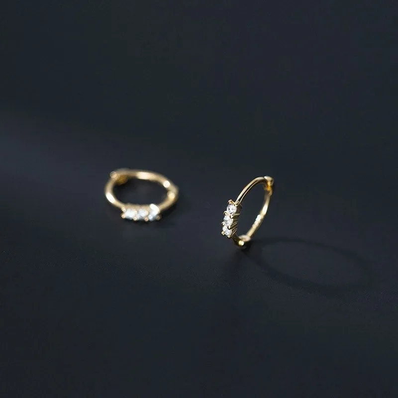 Tiny CZ Diamonds Hoop Earrings-SH030
