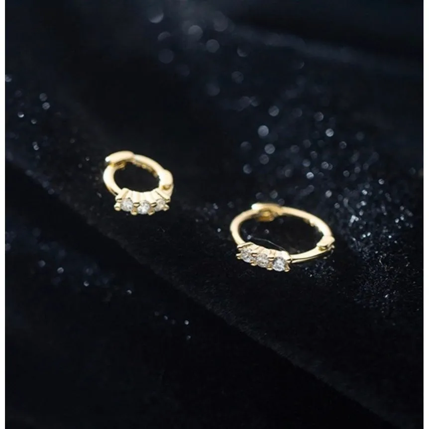 Tiny CZ Diamonds Hoop Earrings-SH030