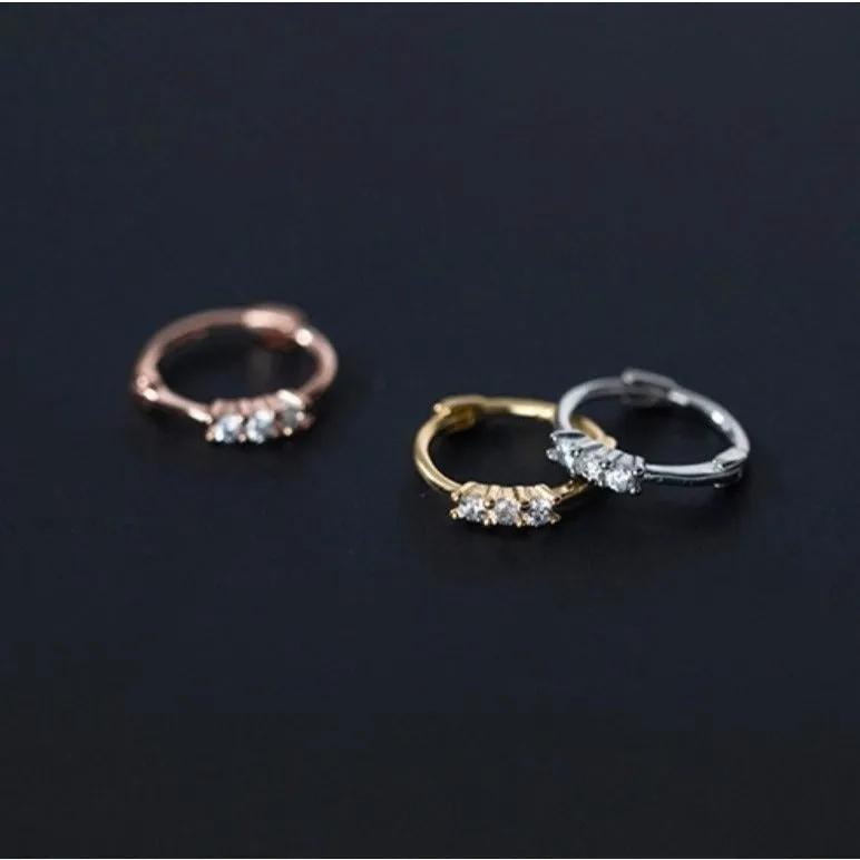 Tiny CZ Diamonds Hoop Earrings-SH030