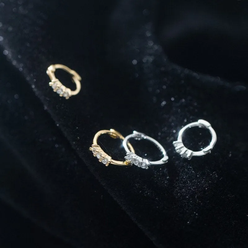 Tiny CZ Diamonds Hoop Earrings-SH030