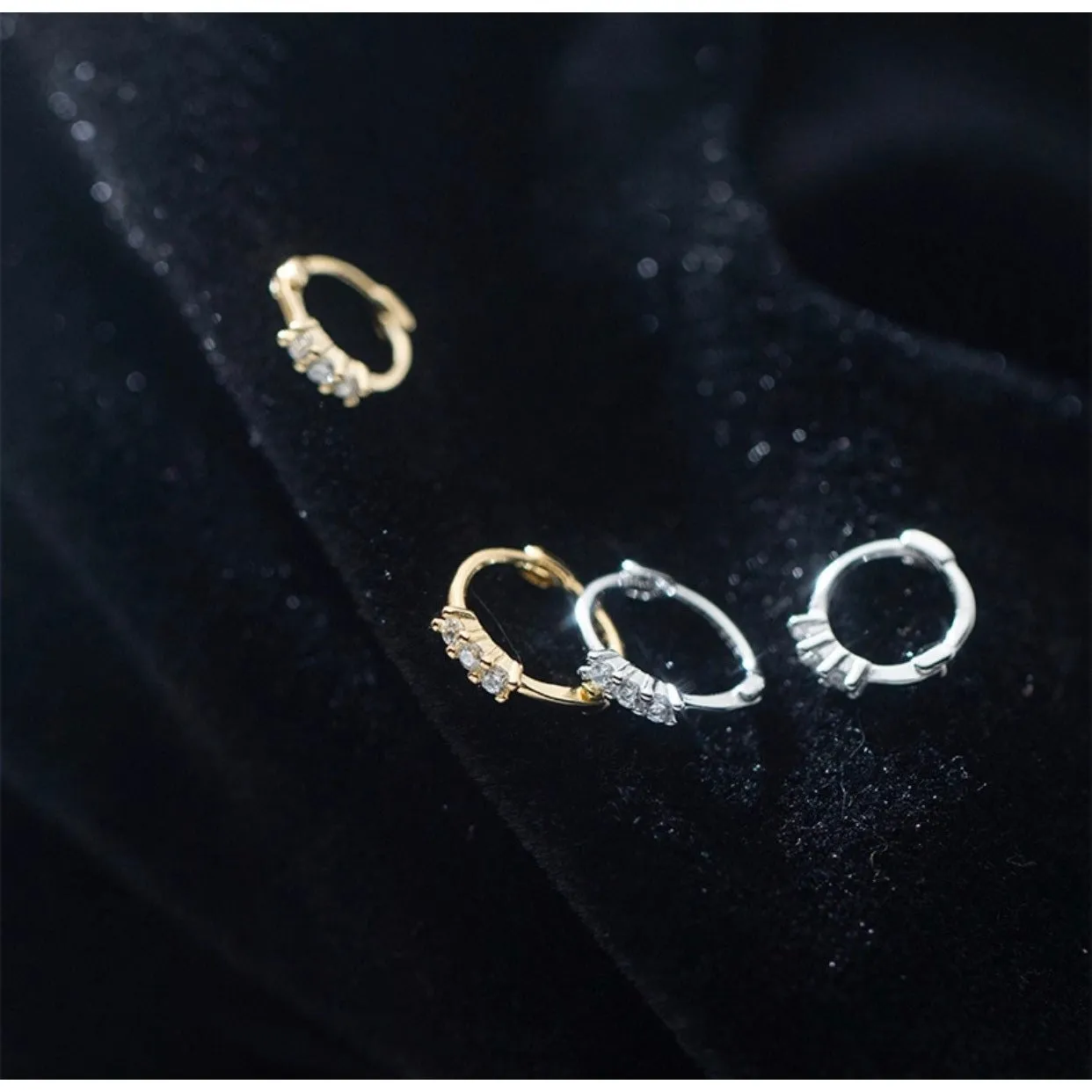 Tiny CZ Diamonds Hoop Earrings-SH030