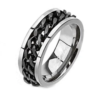 Titanium Black Curb Chain Band Ring