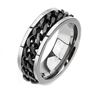 Titanium Black Curb Chain Band Ring