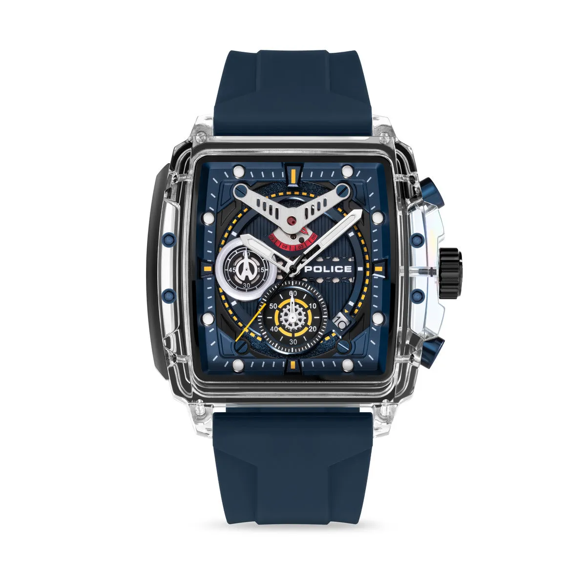 Transparent Case & Blue Dial Watch With Silicone Strap