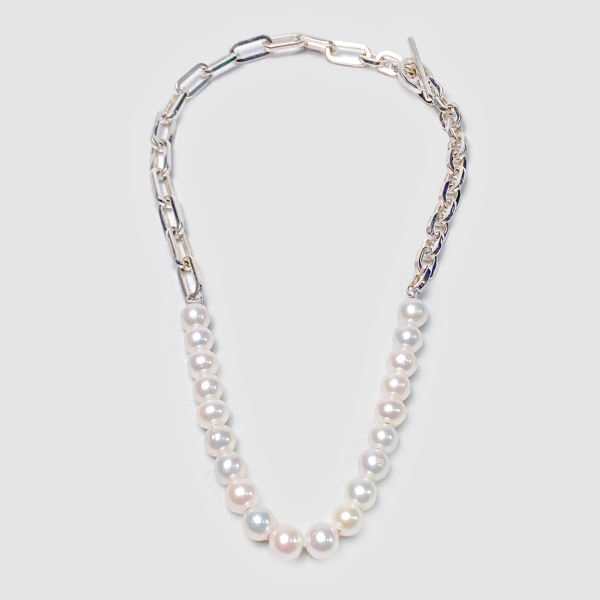 Trio Elm Bracelet/Necklace in Silver with White Pearls