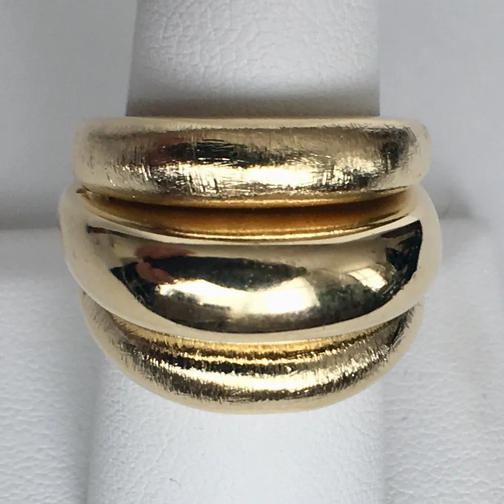 Triple Band Satin and Shiny Gold Plated Ring