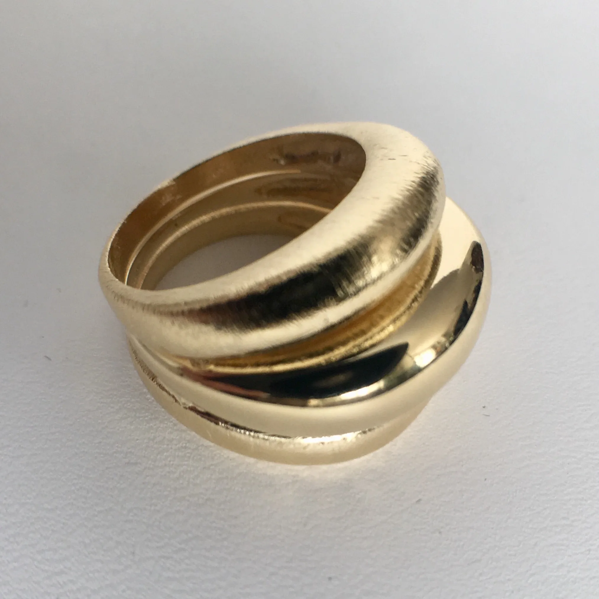 Triple Band Satin and Shiny Gold Plated Ring