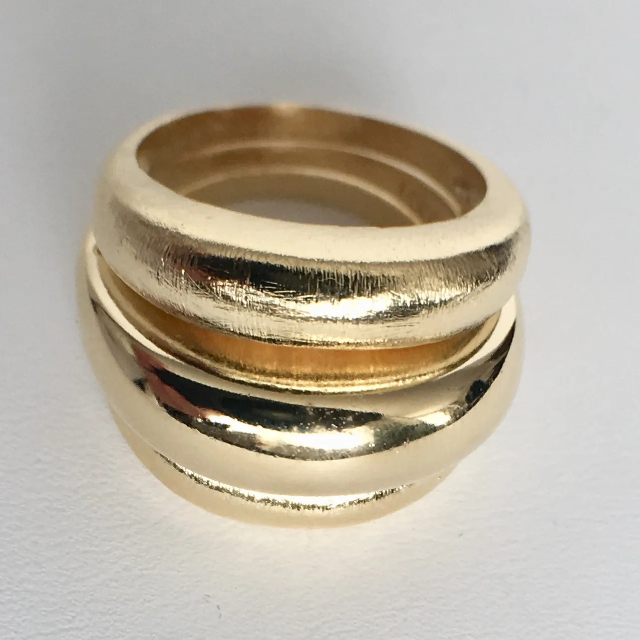 Triple Band Satin and Shiny Gold Plated Ring
