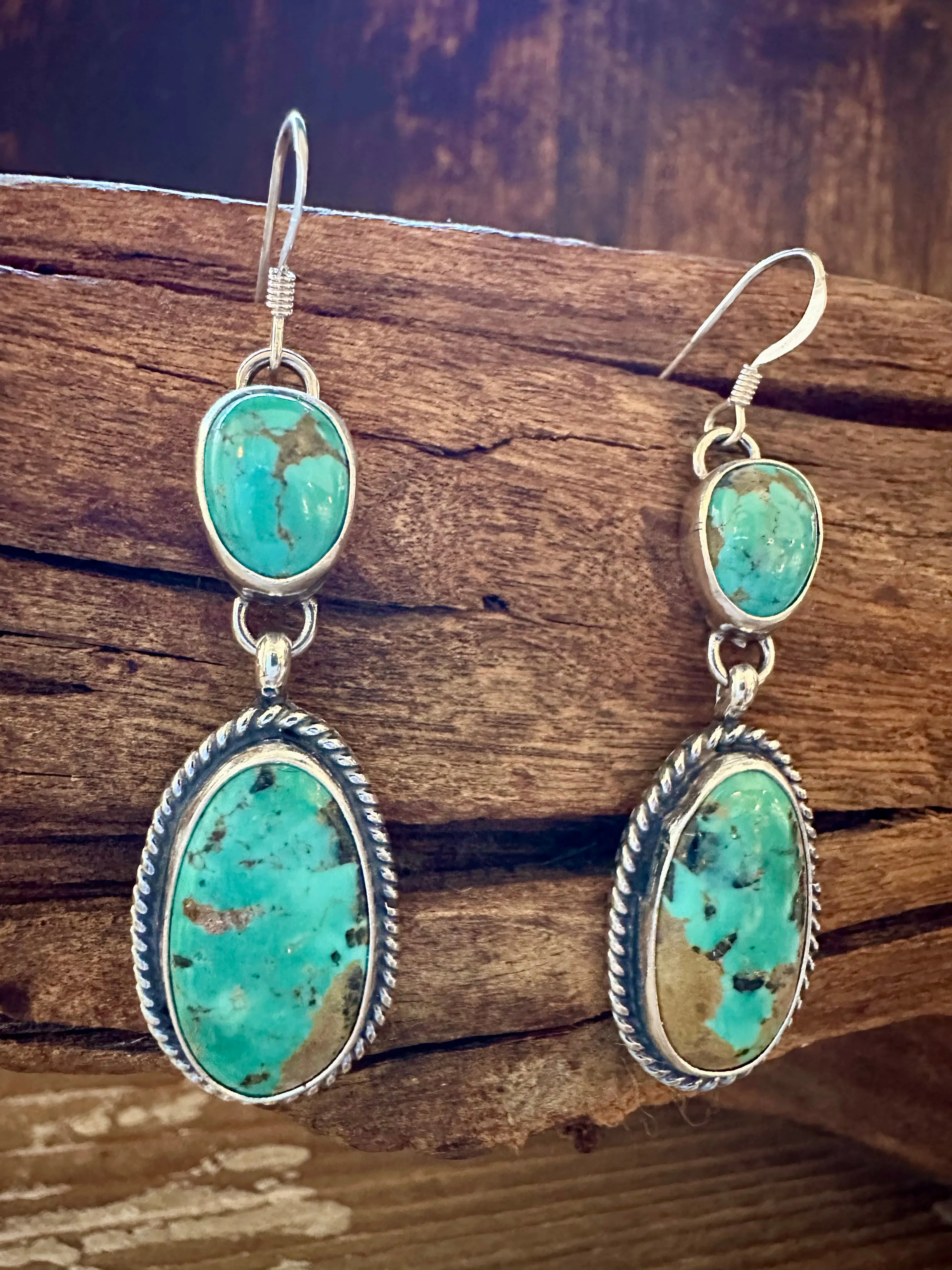 TURQUOISE DOUBLE DROP Sterling Silver Dangle Earrings