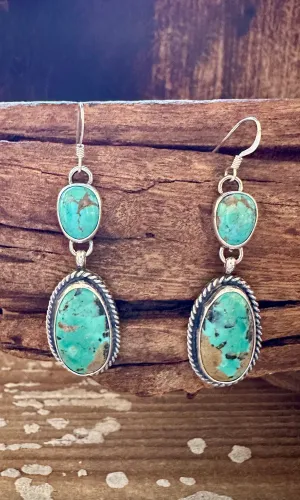 TURQUOISE DOUBLE DROP Sterling Silver Dangle Earrings
