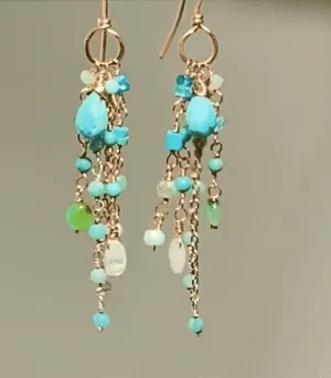 Turquoise Multi Gemstone Dangle Earrings Rose Gold Fill