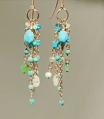 Turquoise Multi Gemstone Dangle Earrings Rose Gold Fill