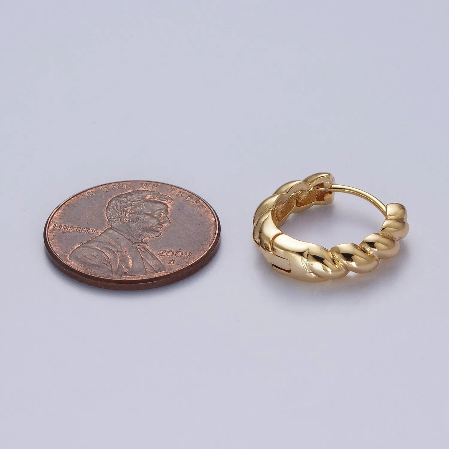 Twisted Bamboo Textured Simple Gold Huggie Small Hoop Earring X834