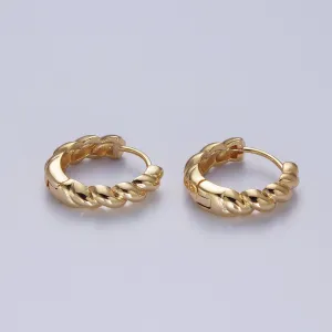 Twisted Bamboo Textured Simple Gold Huggie Small Hoop Earring X834