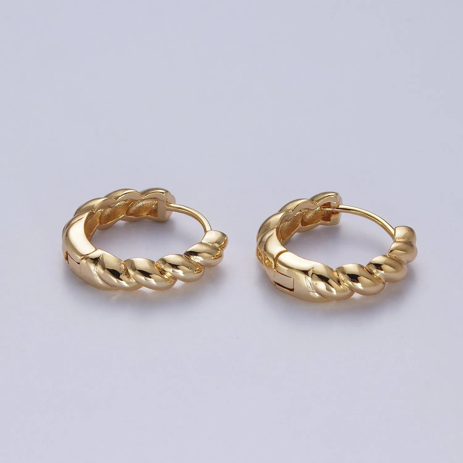 Twisted Bamboo Textured Simple Gold Huggie Small Hoop Earring X834
