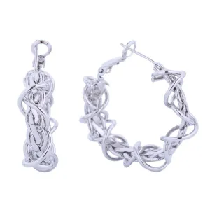 Twisted White Gold-finished Wire Chain Small Hoop Earrings