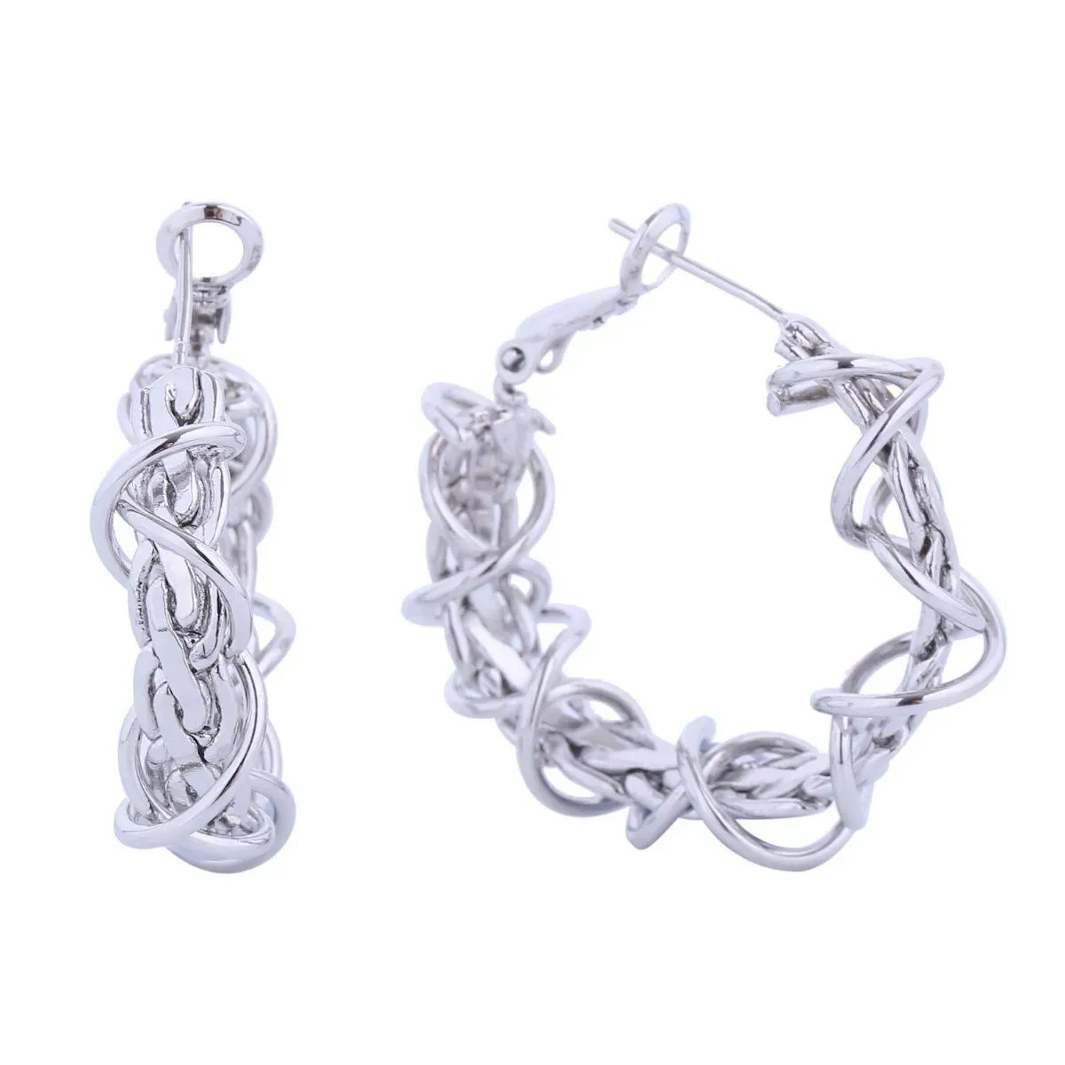 Twisted White Gold-finished Wire Chain Small Hoop Earrings