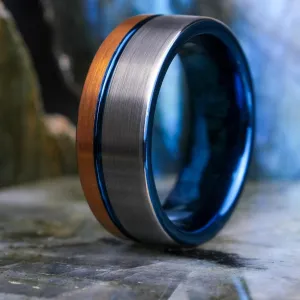 Two-Tone Brushed Silver & Rose Gold / Blue Stripe & Interior - 8mm