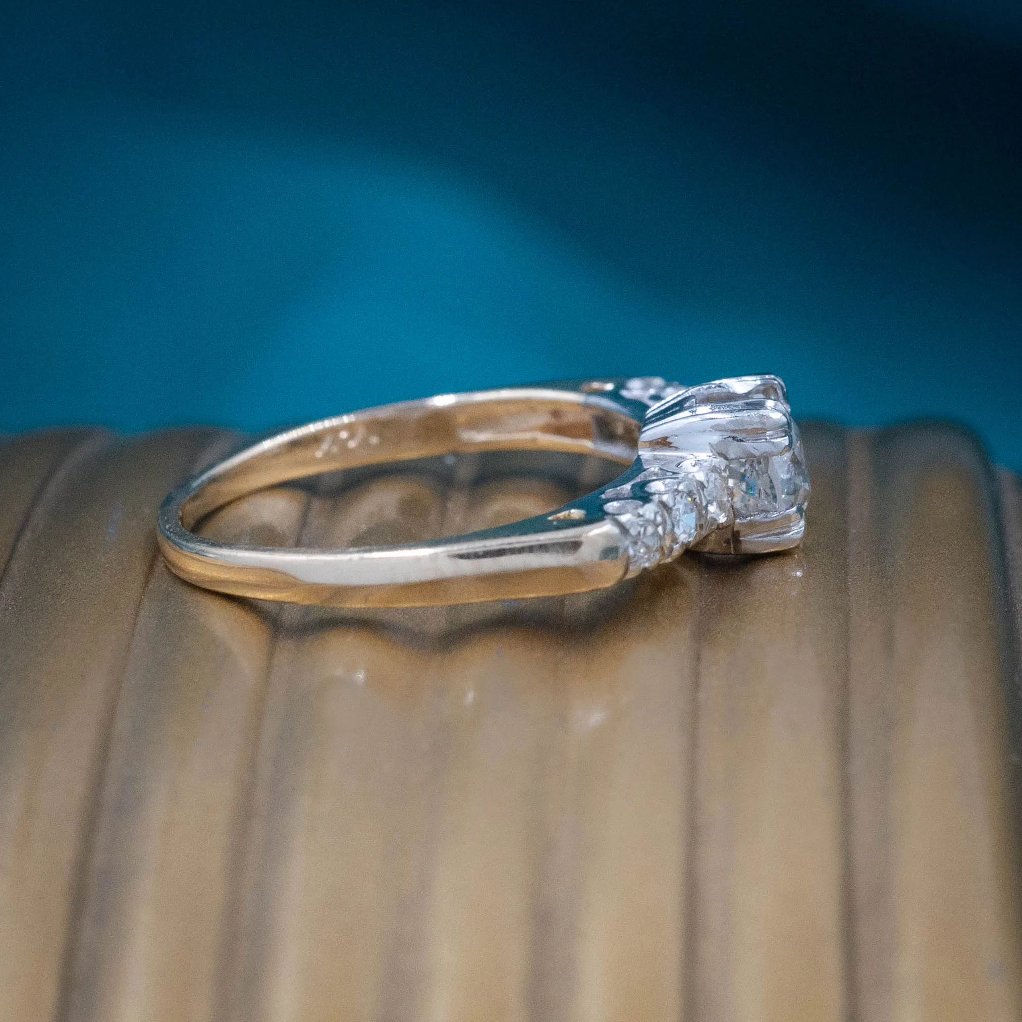 Two-Tone Old Mine Diamond Ring c1940