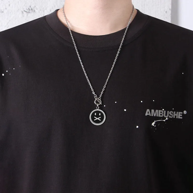 Unisex Streetwear Necklace | Silver Emoji Pendant Chain