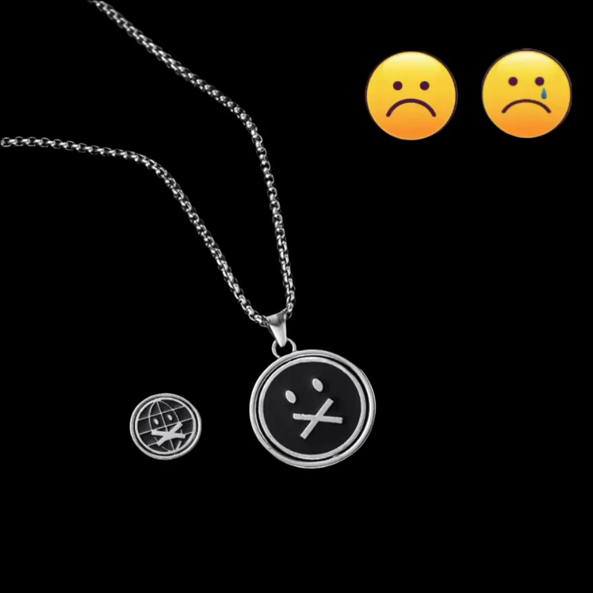 Unisex Streetwear Necklace | Silver Emoji Pendant Chain