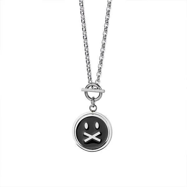 Unisex Streetwear Necklace | Silver Emoji Pendant Chain