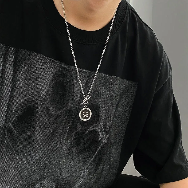 Unisex Streetwear Necklace | Silver Emoji Pendant Chain