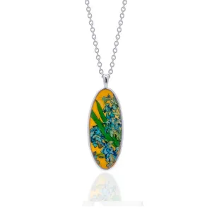 Van Gogh Silvertone Irises Oval Pendant