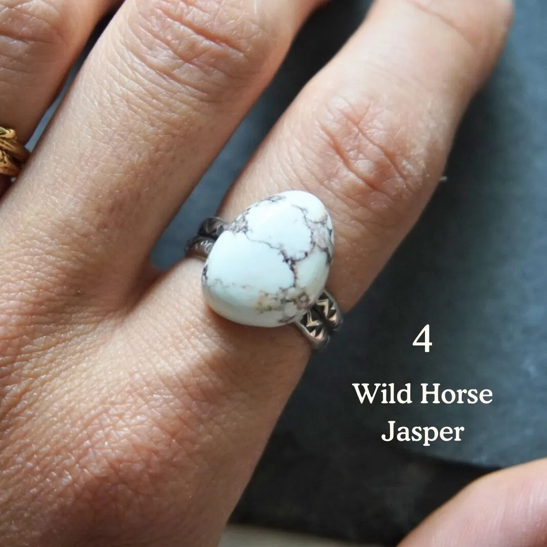 Various Stone Stamped Band Rings