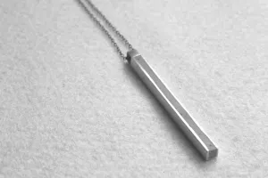 Vertical Silver Bar Long Necklace Pendant With Concrete Line By Hadas Shaham