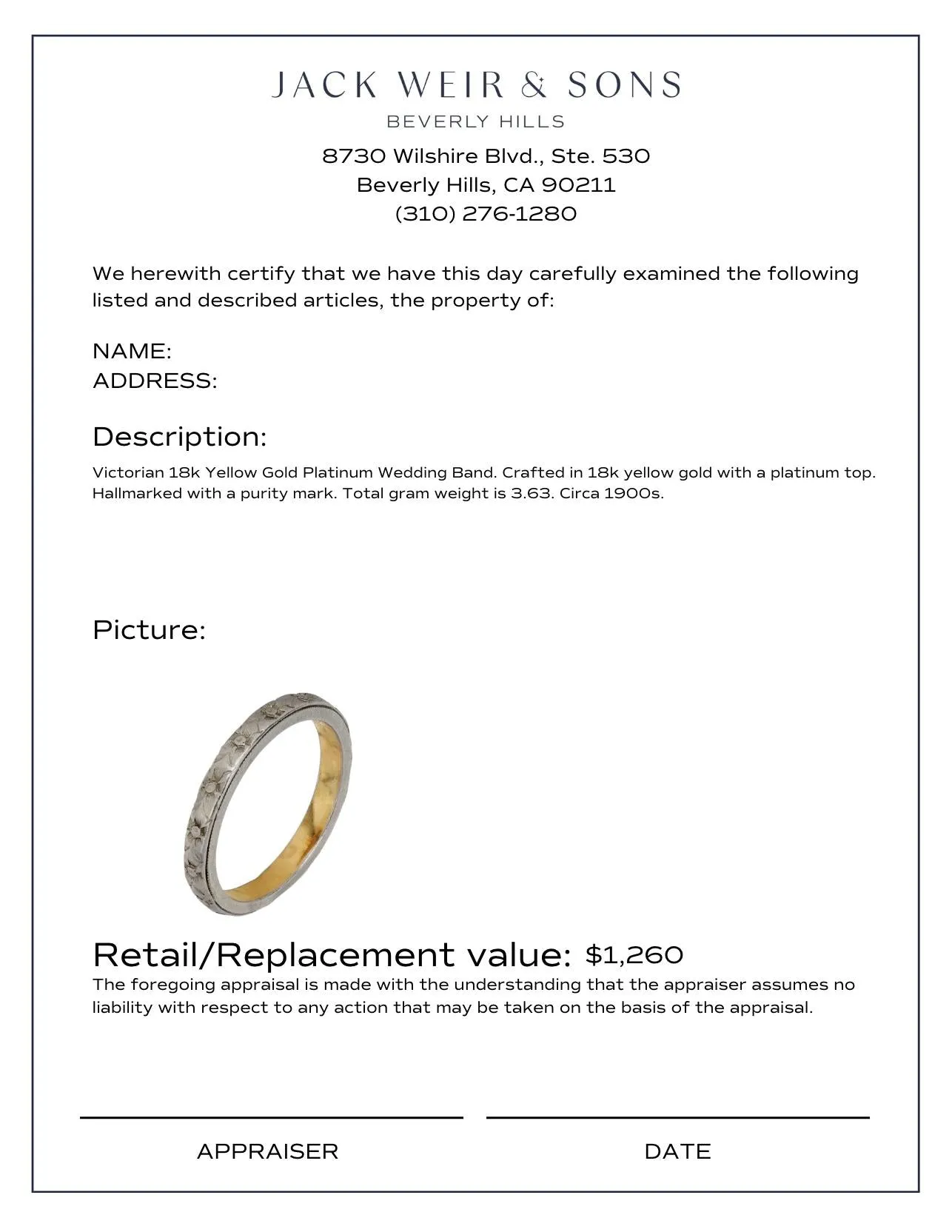 Victorian 18k yellow gold platinum wedding band