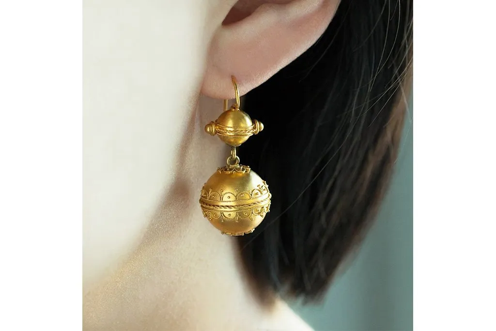 Victorian Etruscan Revival Gold Earrings