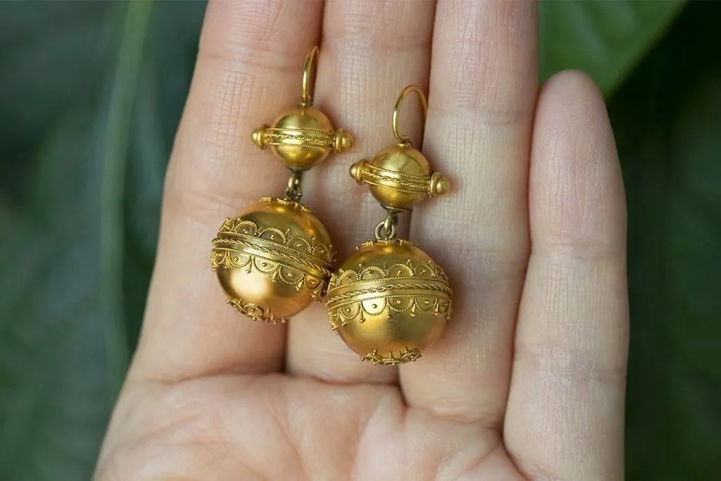Victorian Etruscan Revival Gold Earrings