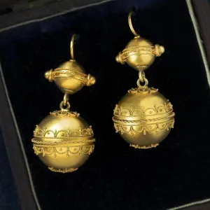 Victorian Etruscan Revival Gold Earrings